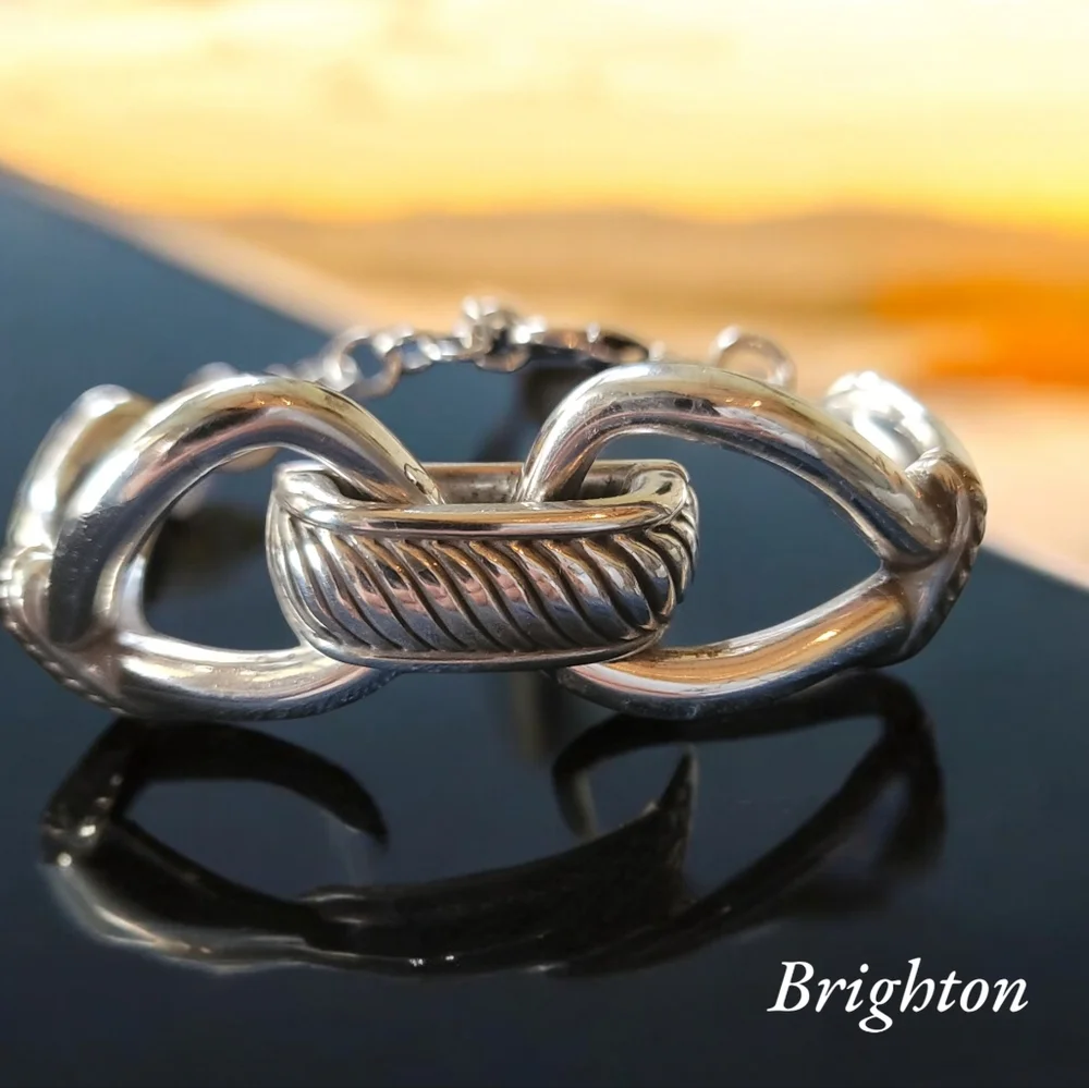 BRIGHTON Silver Tone Double Link with Knott Bracelet Cable Chunky